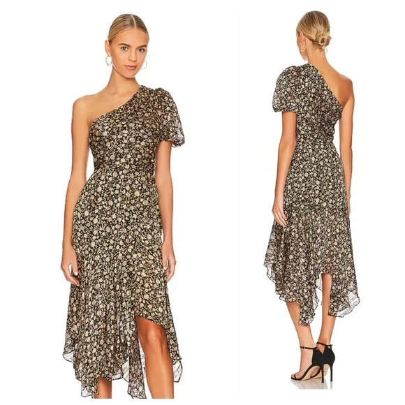NWT ASTR The Label Santorini Midi Dress in Black & Taupe Multi, size Medium - Picture 8 of 12